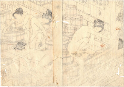 CALL OF GEESE MEETING AT NIGHT: NAKED WOMEN IN A PUBLIC BATHHOUSE (Utagawa Toyokuni)