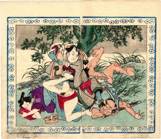 THE VAGINA TAOIST: WARRIOR OVERWHELMING A YOUNG SAMURAI AND A BEARER (Utagawa Sadatora)