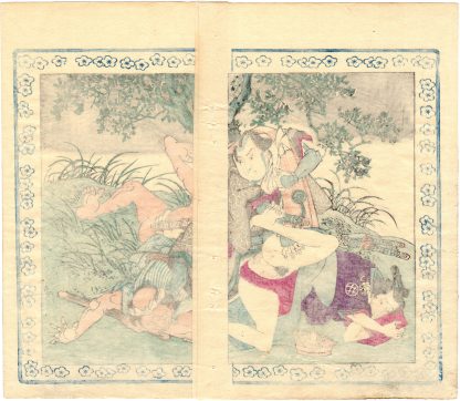 THE VAGINA TAOIST: WARRIOR OVERWHELMING A YOUNG SAMURAI AND A BEARER (Utagawa Sadatora)