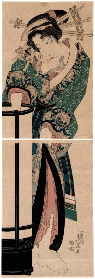 WOMAN LIGHTING A LAMP (Keisai Eisen)