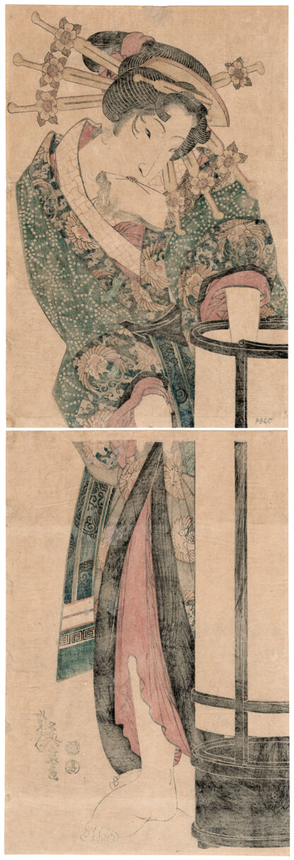 WOMAN LIGHTING A LAMP (Keisai Eisen)