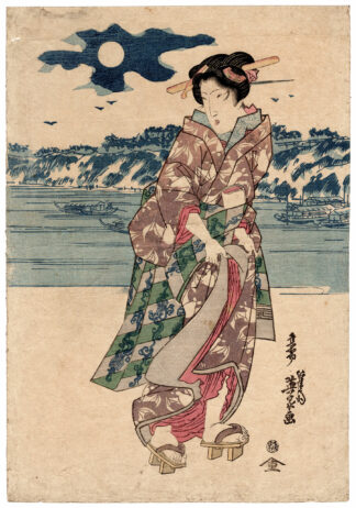 BEAUTY AND MOON ON THE SUMIDA RIVER (Keisai Eisen)